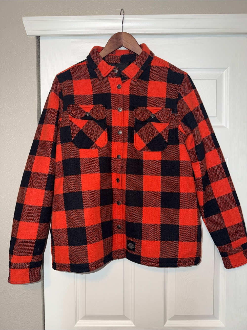 Harley-Davidson Red & Black Buffalo Plaid Button-Front Shirt Jacket